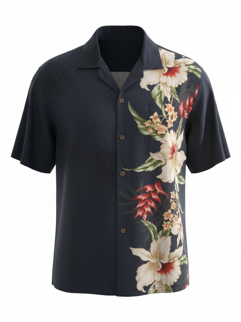 Men's Black Floral Short-Sleeve Camp Shirt with Hibiscus Print - Vintage Style!